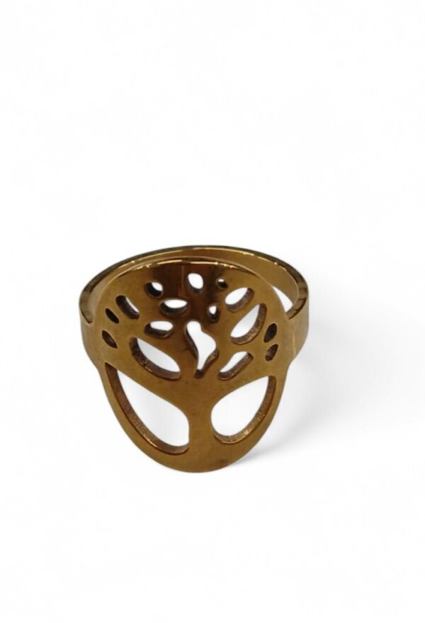 Anillo árbol de vida dorado de acero