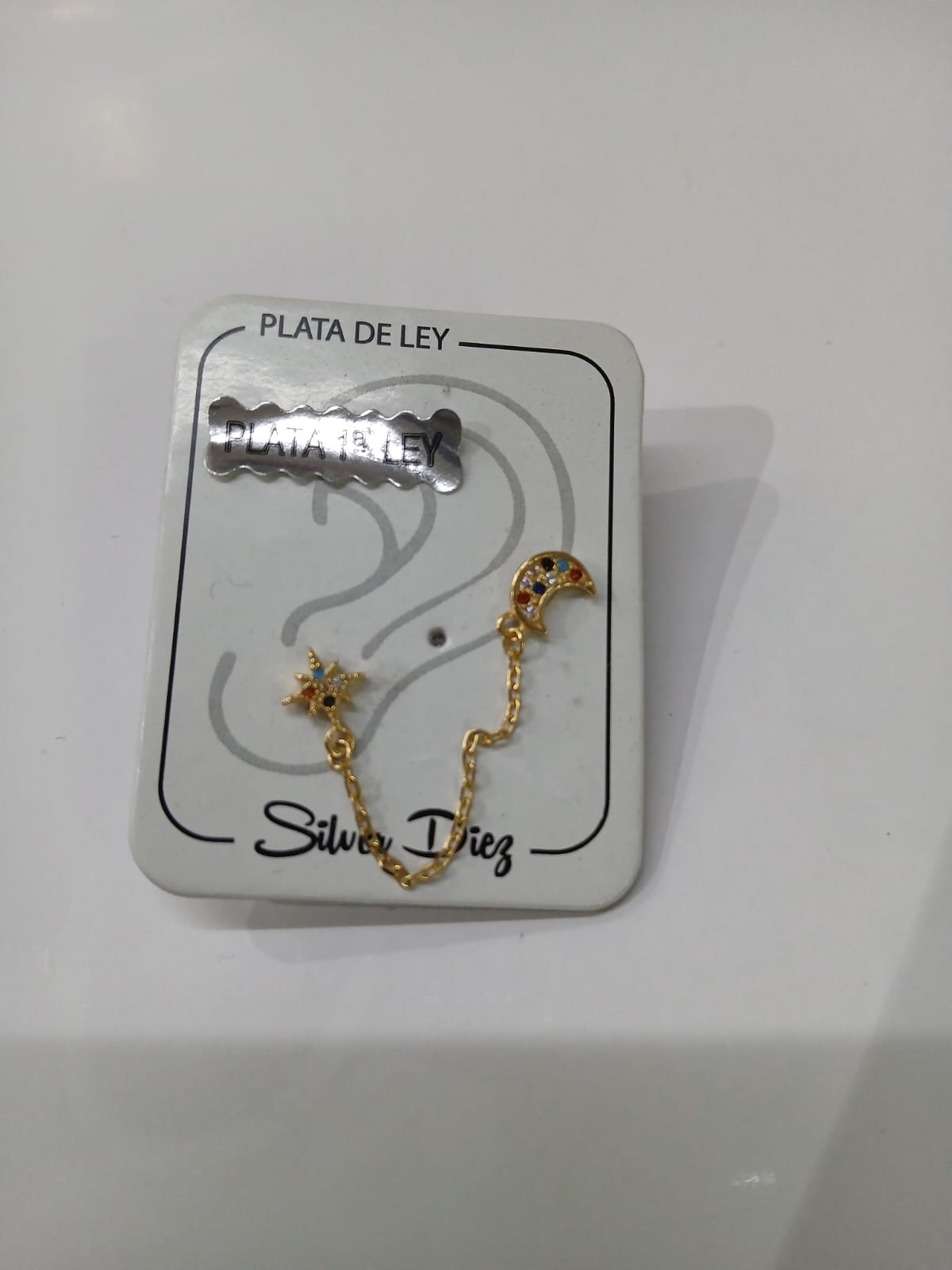 Pendientes de luna y estrella con cadena de plata dorada 925