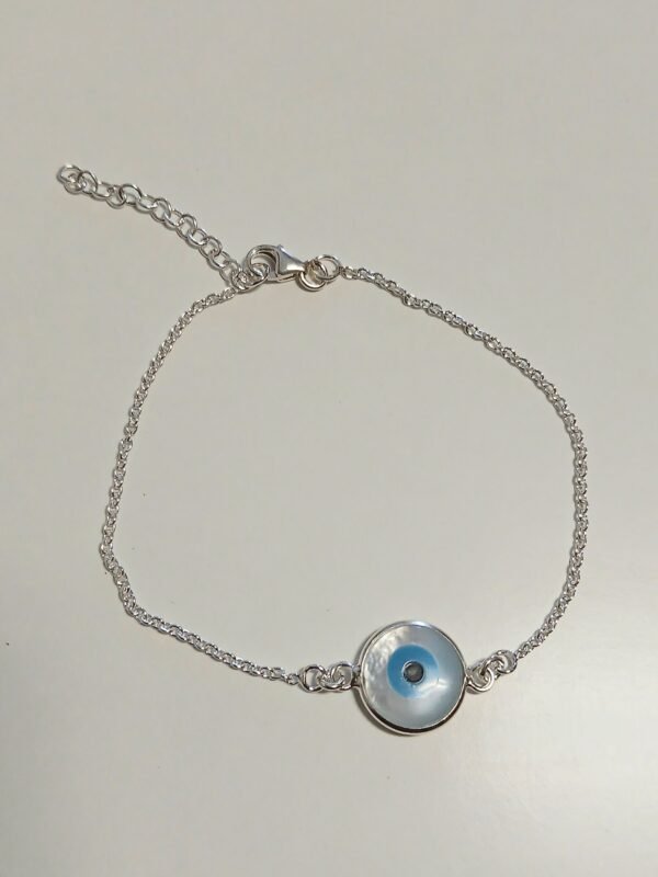 Pulsera de plata de Ley con ojo turco de nácar 16+3 cm
