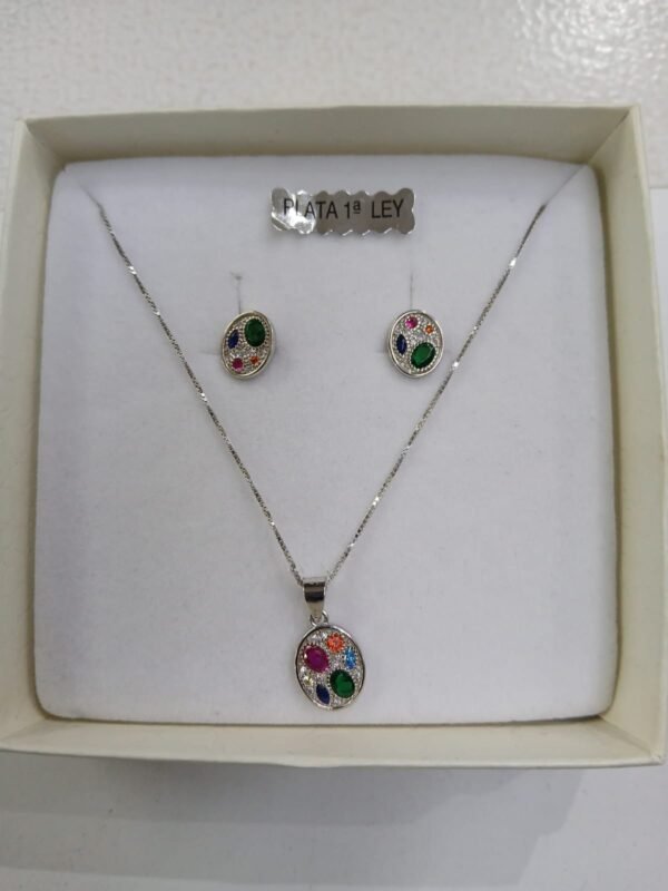 Conjunto de plata con piedras de colores