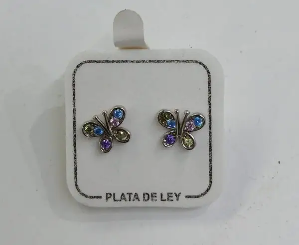 pendientes mariposas con circonitas de colores. Plata 925