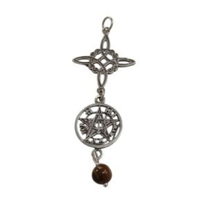 colgante nudo de bruja, tetragramaton y ojo de tigre-sin cadena. Plata de Ley