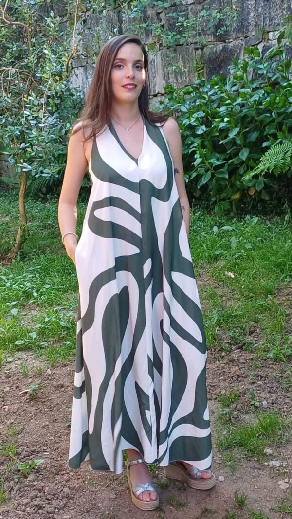 vestido blanco y verde. talla unica
