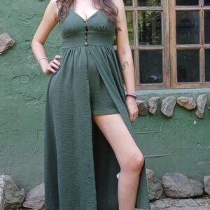vestido falda pantalón verde. talla única