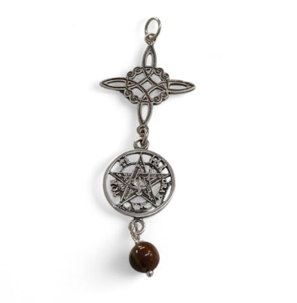 colgante nudo de bruja, tetragramaton y ojo de tigre-sin cadena. Plata de Ley