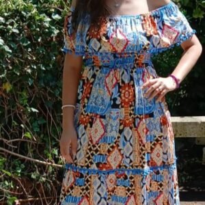 Vestido floral con volante y pompones
