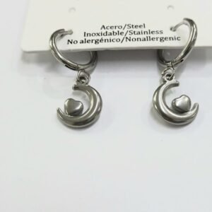 Pendientes luna y corazón de acero