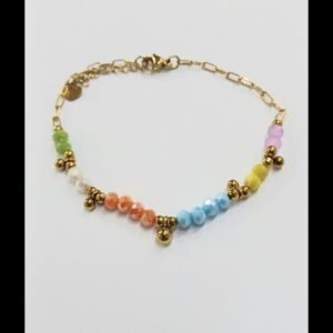 Pulsera acero dorado con cuentas de colores