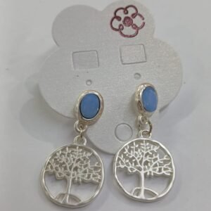 Pendientes árbol de la vida de acero con circonita azul