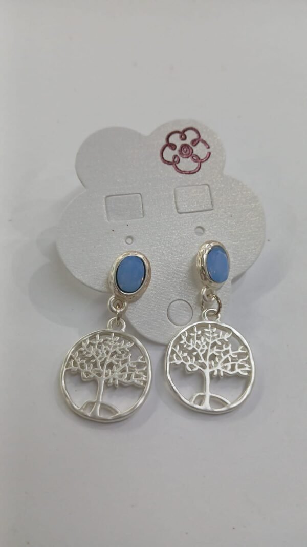 Pendientes árbol de la vida de acero con circonita azul