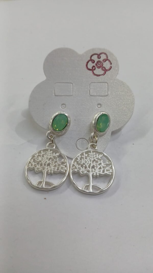 Pendientes arbol de la vida de acero con circonita verde