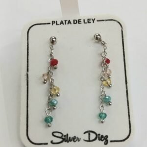 Pendientes largos con circonitas de colores. Plata de Ley