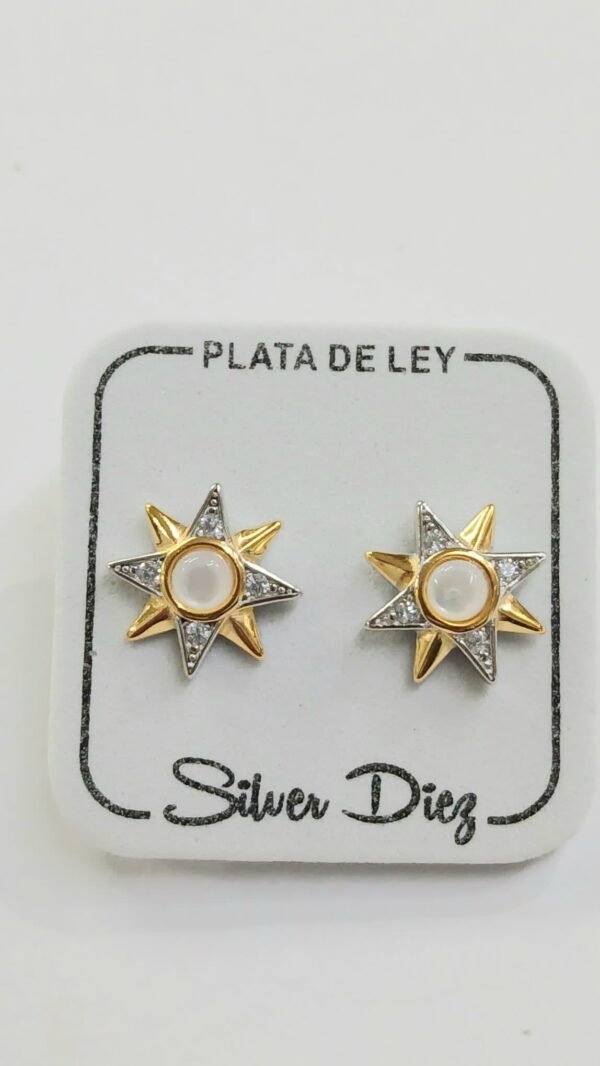 Pendientes Sol de plata y Golfi con Nácar y Strass | Plata de Ley