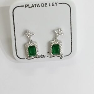 Pendientes simil Esmeralda con Strass y Circonita | Plata de Ley
