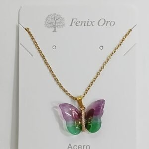 Colgante mariposa verde y rosa | Acero