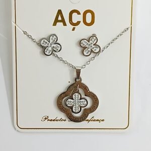 Conjunto trébol y strass | Acero