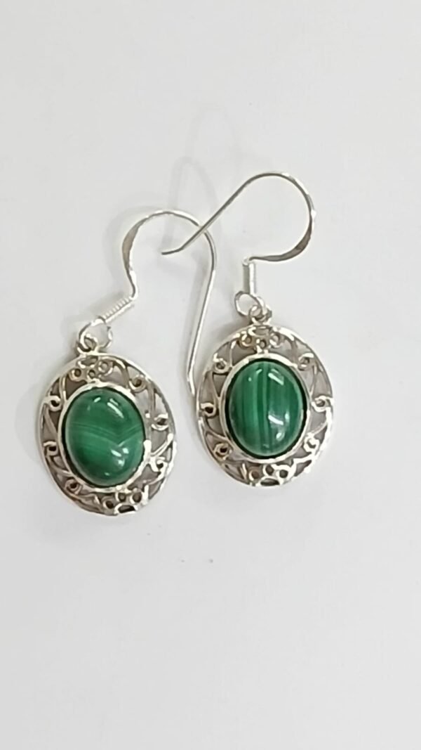 Pendientes plata labrada y malaquita | Plata de Ley