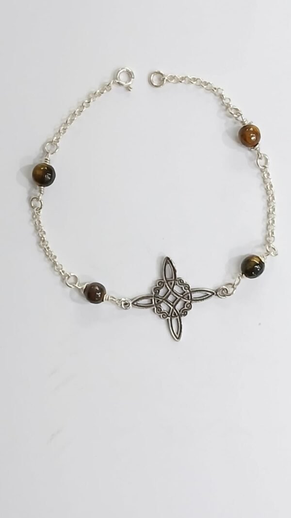 Pulsera Ojo de Tigre y Nudo de Bruja | Plata de Ley