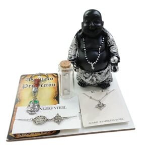 Pack colgante, pulsera, pendientes, llavero y Buda
