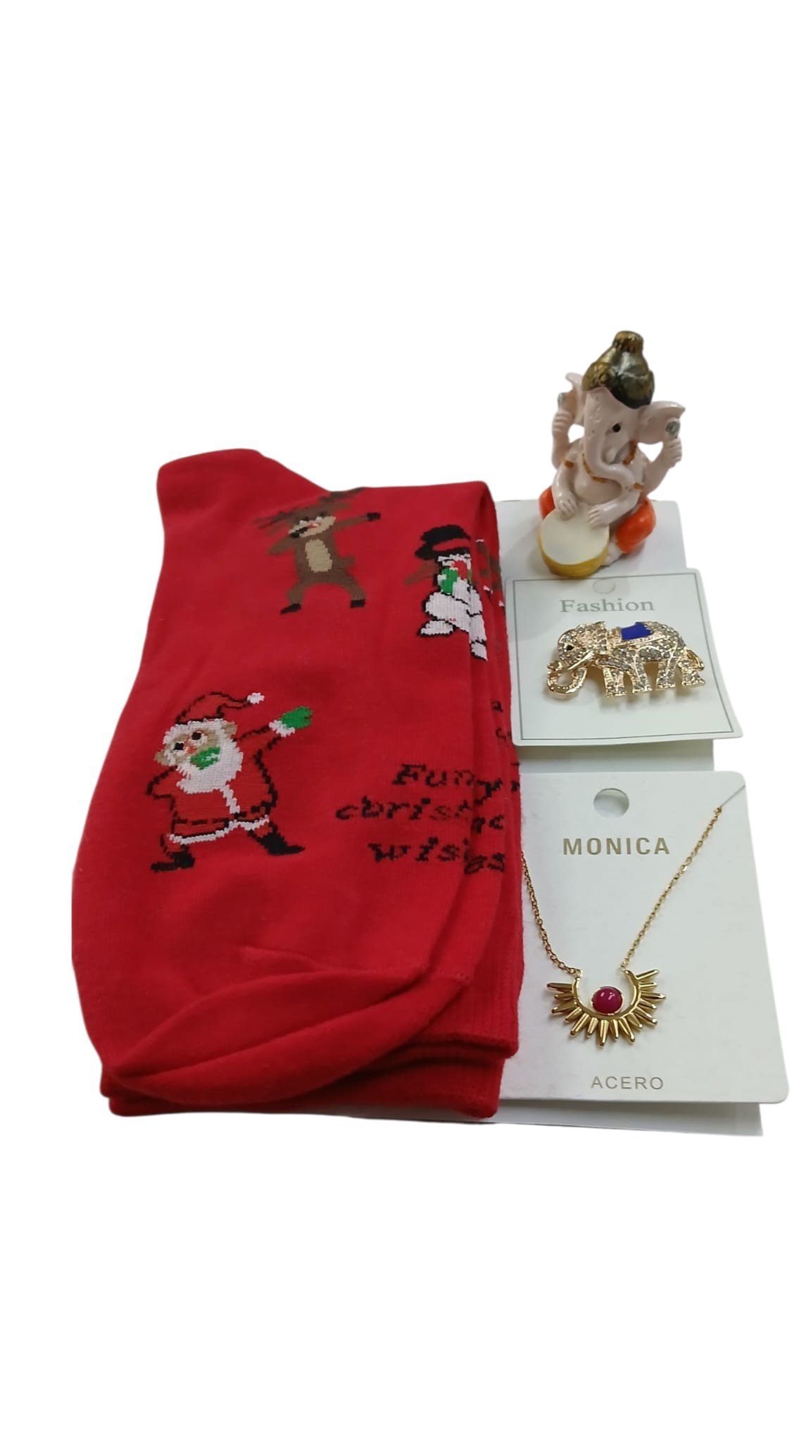 Pack calcetines navideños, broche de elefante, colgante de acero y figurita de ganesha - Imagen 2