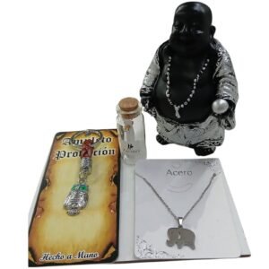 Pack Llavero de buho, Colgante de Elefante, Pendientes con brillo y Figurita de Buda