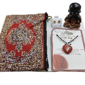 Pack Monedero, Colgante corazón, Pendientes y figurita Buda