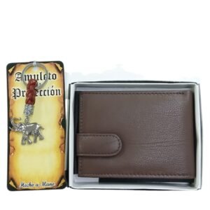 Pack Cartera de piel y Llavero de elefante