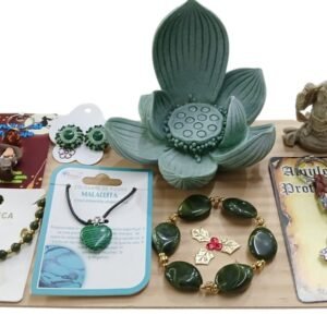Pack Buda y Flor de Loto porta-velas de Piedra, 2 Pulseras, 2 Llaveros, Pendientes y Colgante