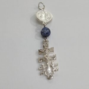 Colgante Cruz de Caravaca, Lapislázuli y medalla de S.Benito | Plata de Ley
