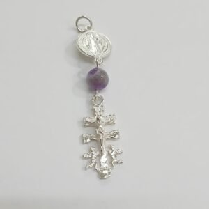 Colgante Cruz de Caravaca, Amatista y medalla S.Benito | Plata de Ley