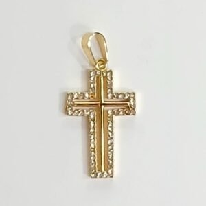 Colgante Cruz con circonitas 3 cm | Acero dorado