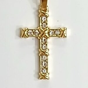 Colgante Cruz con circonitas 2,5 cm | Acero dorado