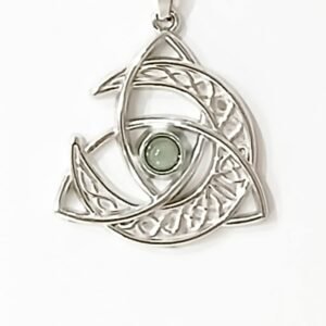 Colgante Triqueta y Luna con Venturina Verde 3x3 cm  | Acero