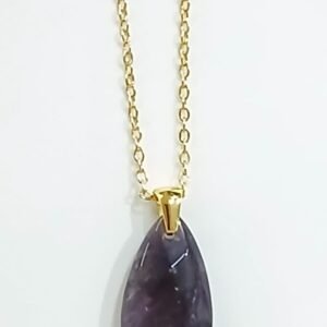Lágrima Amatista 4cm con cadena de Acero dorado