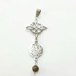 Colgante Ojo de Tigre, Nudo de Bruja y Tetragrammatón |Acero