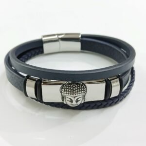 Pulsera Cuero Negro y Buda