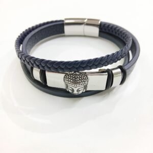 Pulsera Cuero azul Marino y Buda