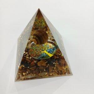Pirámide de Cristal con Ojo de Tigre y Árbol de la vida